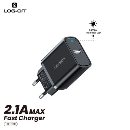 LOG ON BATOK 1USB 1.2A BOLD LO-C01/ 2.1A LO-C01L USB A ADAPTOR CHARGER