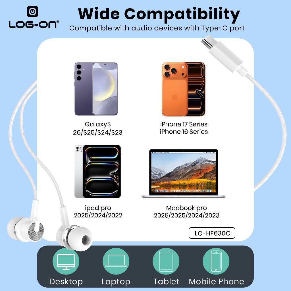 LOG ON EARPHONES TYPE C LO-HF630C HEADSET HEAVY BASS