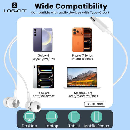 LOG ON EARPHONES TYPE C LO-HF630C HEADSET HEAVY BASS