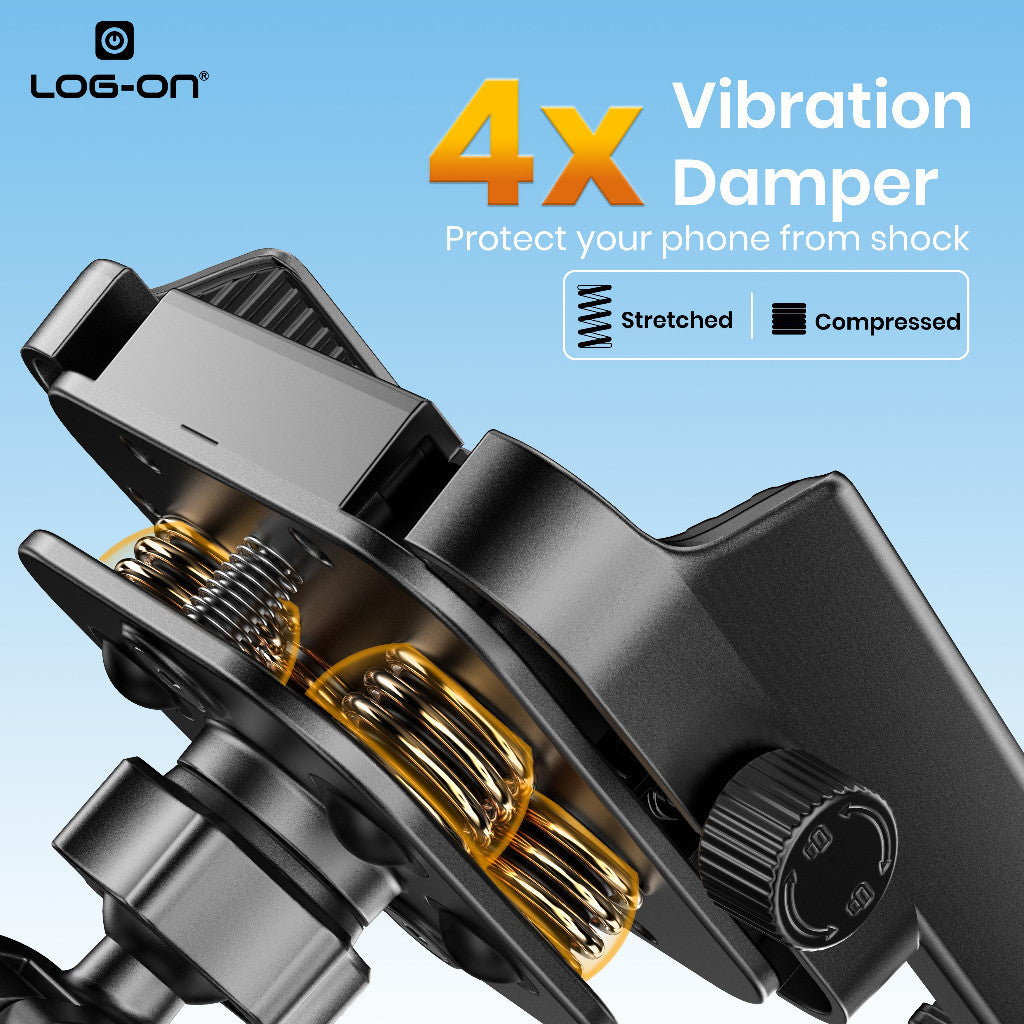 LOG ON HOLDER MOTOR 4X PEREDAM GETAR LO-CRH72 (4-7 INCI) UNTUK DI STANG MOTOR, SEPEDA, SCOOTER