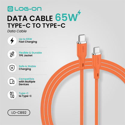LOG ON 27W-65W KABEL FAST CHARGING LO-CB92 1,2M & 2M SUPPORT PD3.0 C-to-C C-to-iPhone