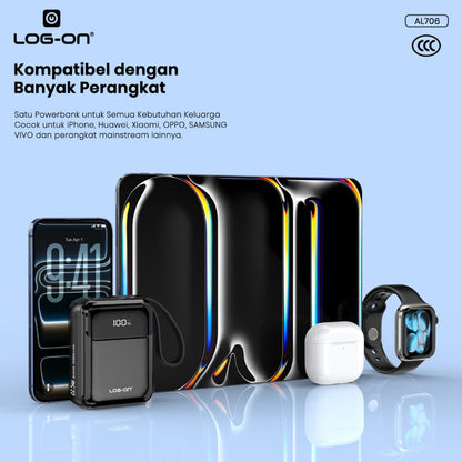 LOG-ON POWERBANK AL706 3C/CCC PD 22.5W 10.000mAh – BUILT-IN CABLE TYPE-C & LIGHTNING