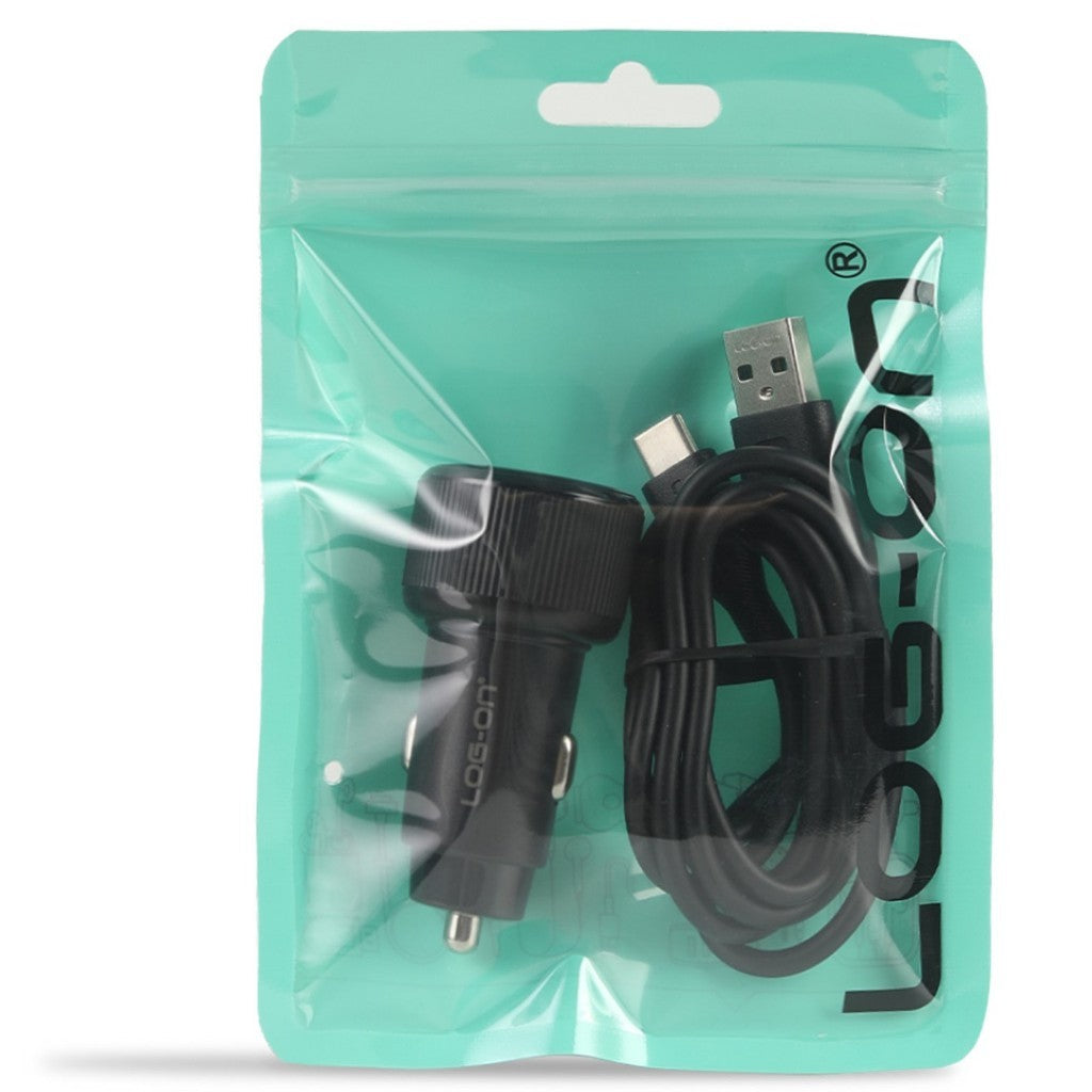 LOG-ON LO-SV37 15W USB Car Charger 2 Port (USB-A + USB-C) + Kabel Type-C | Charger Mobil Fast & Praktis