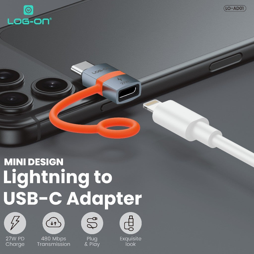 LOG-ON  Lightning to USB-C Adapter 27W PD Fast Charging LO-AD01  | Support Charging & Data Transfer