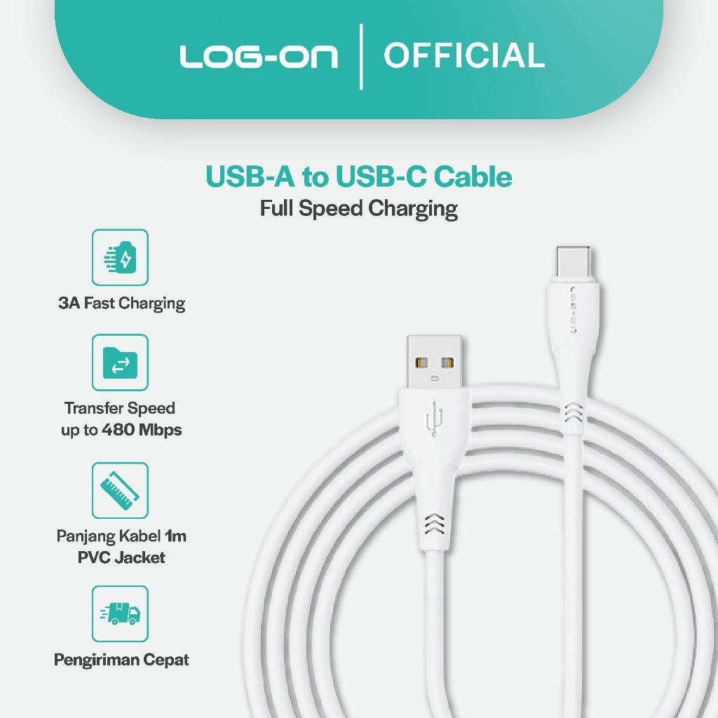 LOG ON Kabel Data Fast Charging 3A TYPE C For Samsung Android, Xiaomi, Oppo, Realme, Vivo cb78