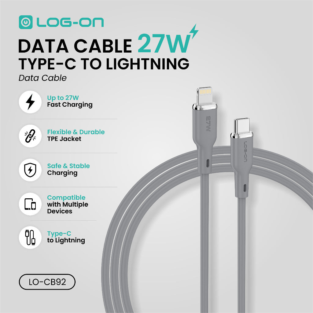 LOG ON 27W-65W KABEL FAST CHARGING LO-CB92 1,2M & 2M SUPPORT PD3.0 C-to-C C-to-iPhone
