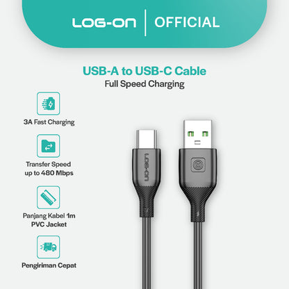 LOG ON KABEL TYPE C/IPHONE FAST CHARGING 3A 1Meter CB80, Desain Tahan Lama, Fleksibel, Pengisian Aman, 30000+ Uji Bending