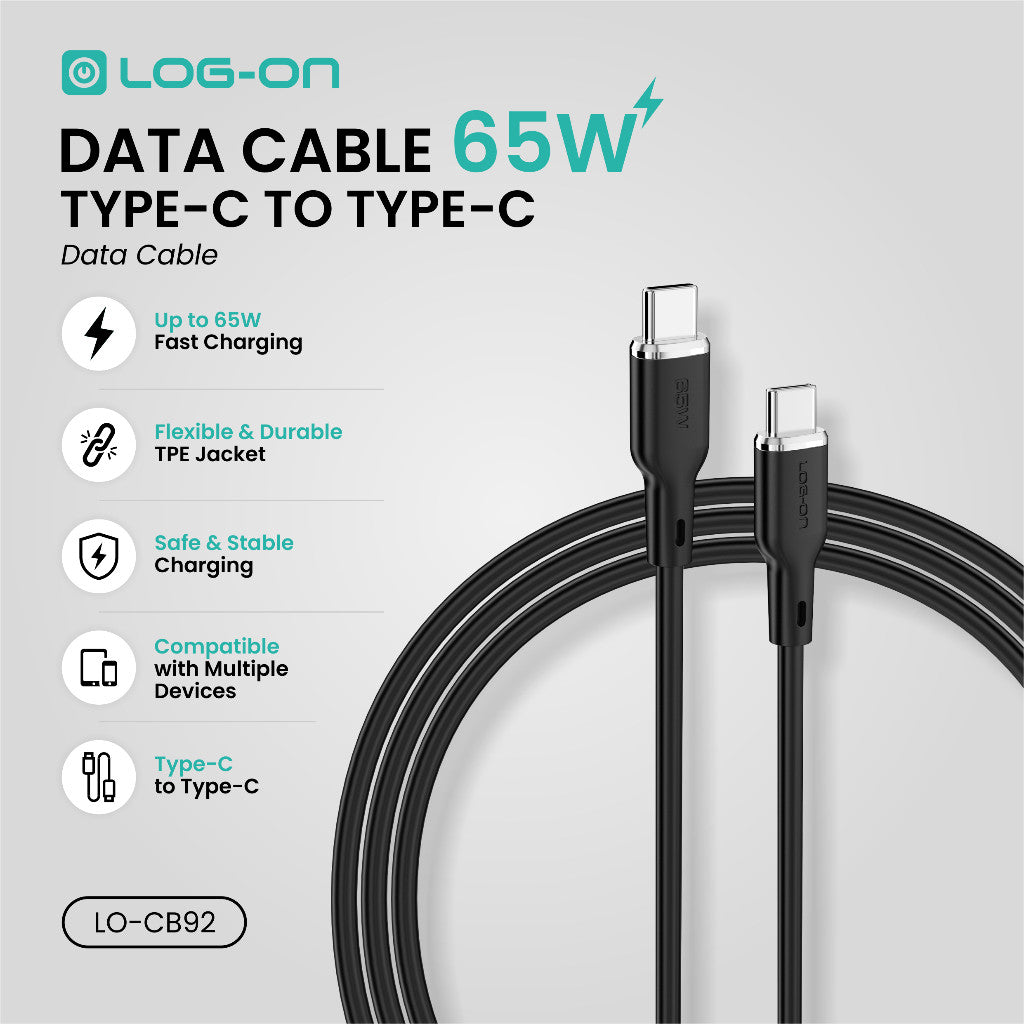 LOG ON 27W-65W KABEL FAST CHARGING LO-CB92 1,2M & 2M SUPPORT PD3.0 C-to-C C-to-iPhone