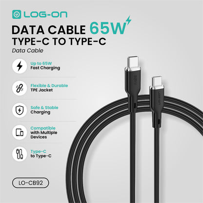 LOG ON 27W-65W KABEL FAST CHARGING LO-CB92 1,2M & 2M SUPPORT PD3.0 C-to-C C-to-iPhone