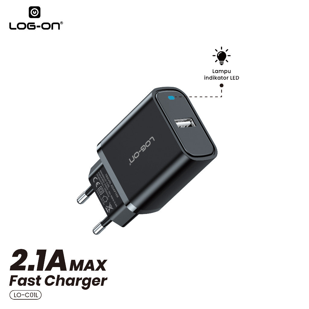 LOG ON BATOK 1USB 1.2A BOLD LO-C01/ 2.1A LO-C01L USB A ADAPTOR CHARGER