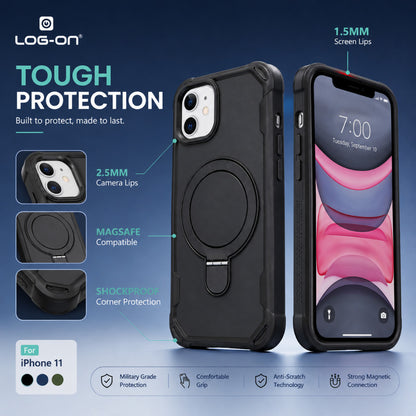 LOG-ON Shockproof Case Kickstand Magsafe - Black Edition Premium Case