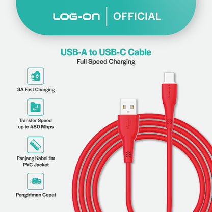 LOG ON Kabel Data Fast Charging 3A TYPE C For Samsung Android, Xiaomi, Oppo, Realme, Vivo cb78