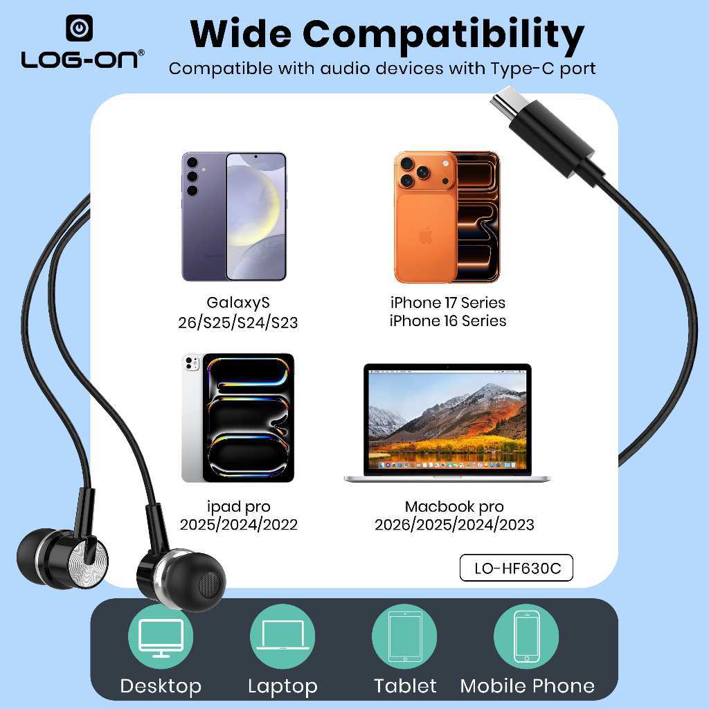 LOG ON EARPHONES TYPE C LO-HF630C HEADSET HEAVY BASS