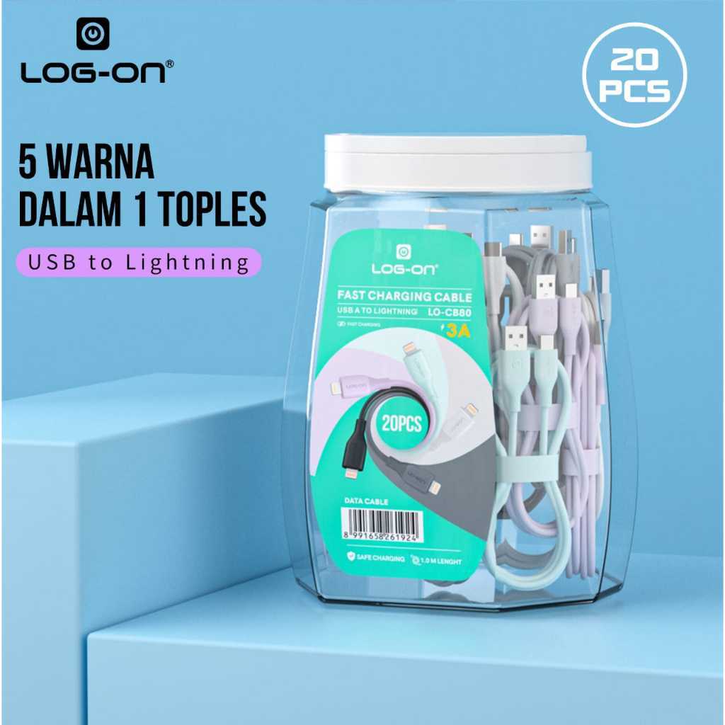 LOG ON 20PCS KABEL TYPE C/IPHONE LO-CB80 FAST CHARGING 3A 1M