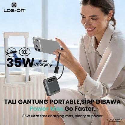 LOG-ON POWERBANK 3C/CCC PD35W 10000MAH JGO-800H BUILT-IN CABLE TYPE C (FREE CABLE C to IOS)FAST CHARGING