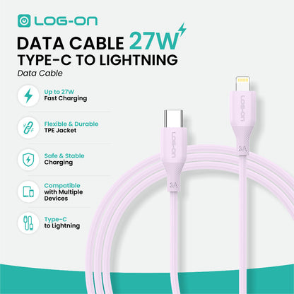 LOG ON KABEL TYPE C/IPHONE FAST CHARGING 3A 1Meter CB80, Desain Tahan Lama, Fleksibel, Pengisian Aman, 30000+ Uji Bending