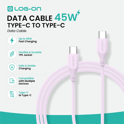 LOG ON KABEL TYPE C/IPHONE FAST CHARGING 3A 1Meter CB80, Desain Tahan Lama, Fleksibel, Pengisian Aman, 30000+ Uji Bending