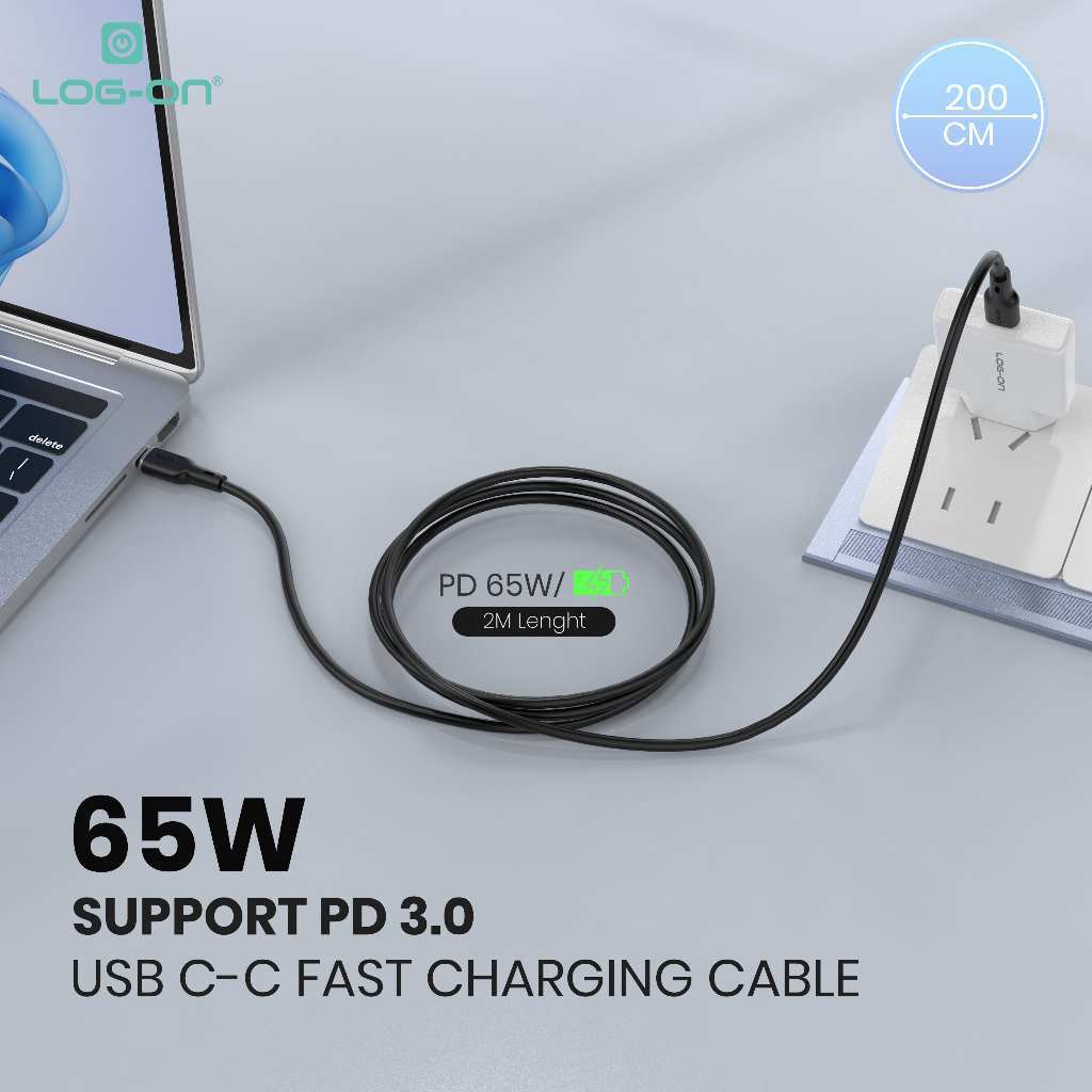 LOG ON 27W-65W KABEL FAST CHARGING LO-CB92 1,2M & 2M SUPPORT PD3.0 C-to-C C-to-iPhone