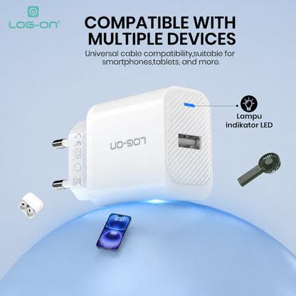 LOG ON ADAPTOR CHARGER 12W 2.4A SINGLE PORT  LO-C62 + KABEL