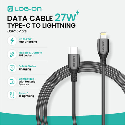 LOG ON KABEL TYPE C/IPHONE FAST CHARGING 3A 1Meter CB80, Desain Tahan Lama, Fleksibel, Pengisian Aman, 30000+ Uji Bending