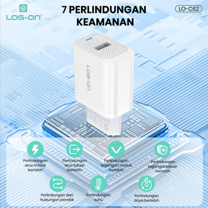 LOG ON BATOK CHARGER 12W 2.4A SINGLE PORT LO-C62 (HANYA KEPALA CHARGER)