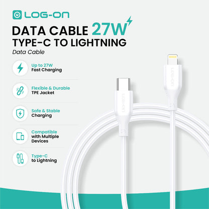 LOG ON KABEL TYPE C/IPHONE FAST CHARGING 3A 1Meter CB80, Desain Tahan Lama, Fleksibel, Pengisian Aman, 30000+ Uji Bending