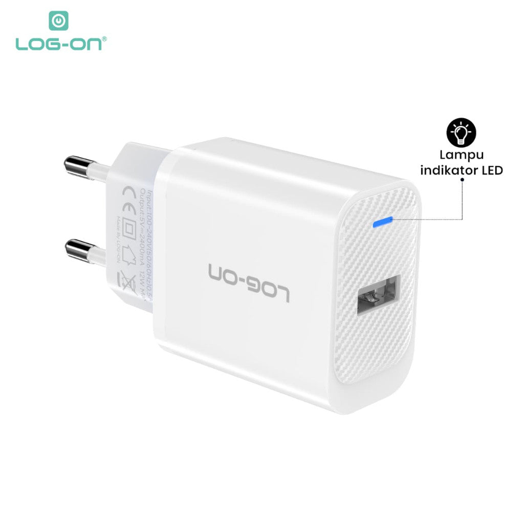 LOG ON BATOK CHARGER 12W 2.4A SINGLE PORT LO-C62 (HANYA KEPALA CHARGER)
