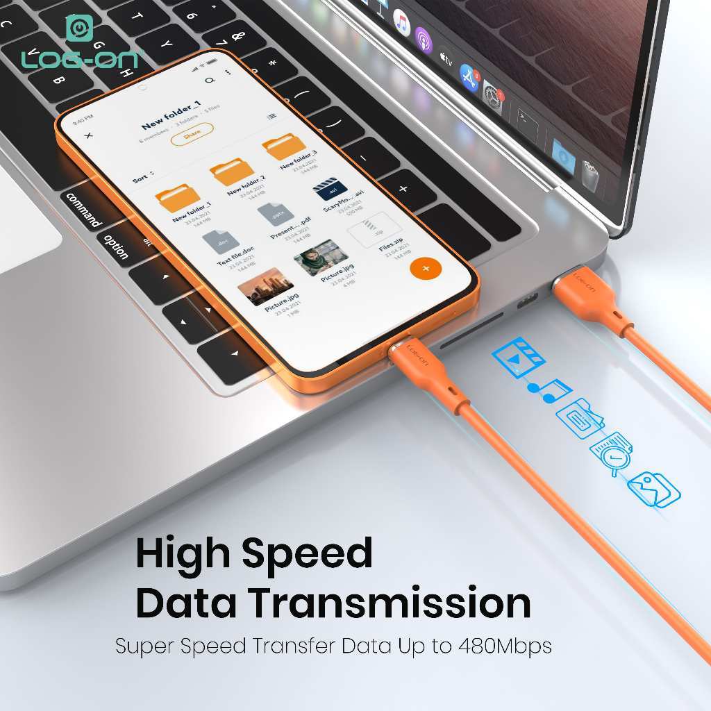 LOG-ON KABEL FAST CHARGING LO-CB92 1,2M Pengisian Daya Cepat 3A