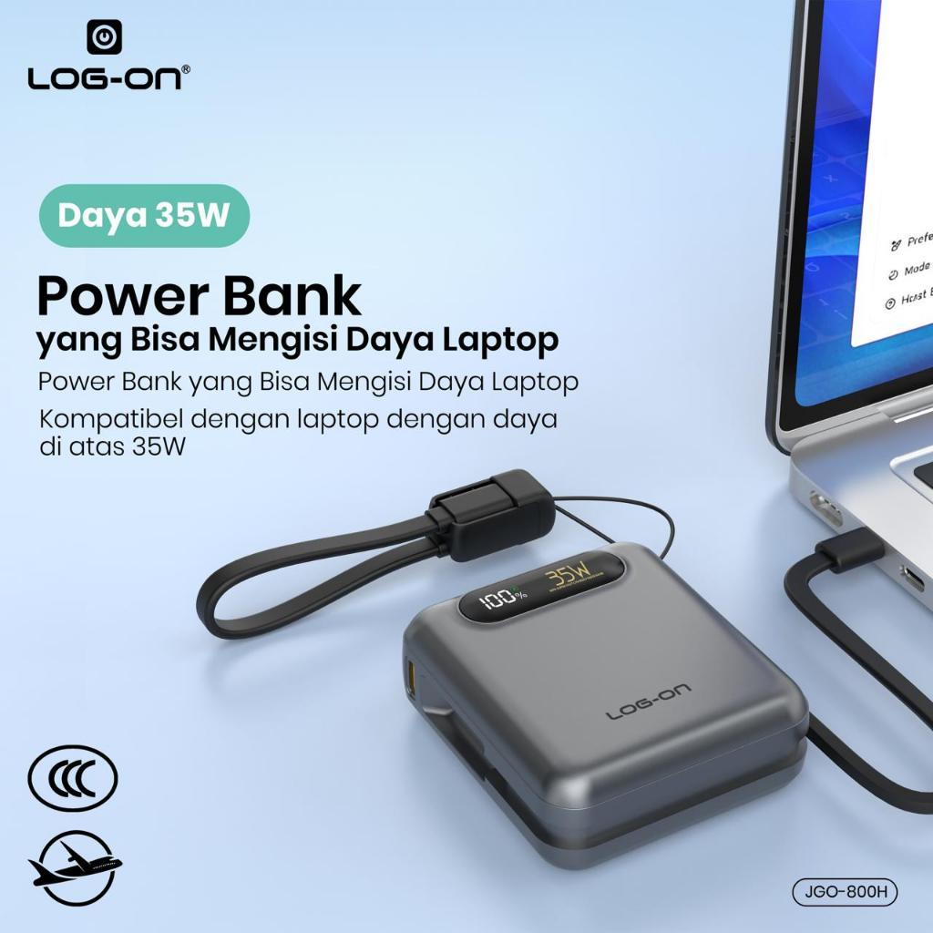 LOG-ON POWERBANK 3C/CCC PD35W 10000MAH JGO-800H BUILT-IN CABLE TYPE C (FREE CABLE C to IOS)FAST CHARGING