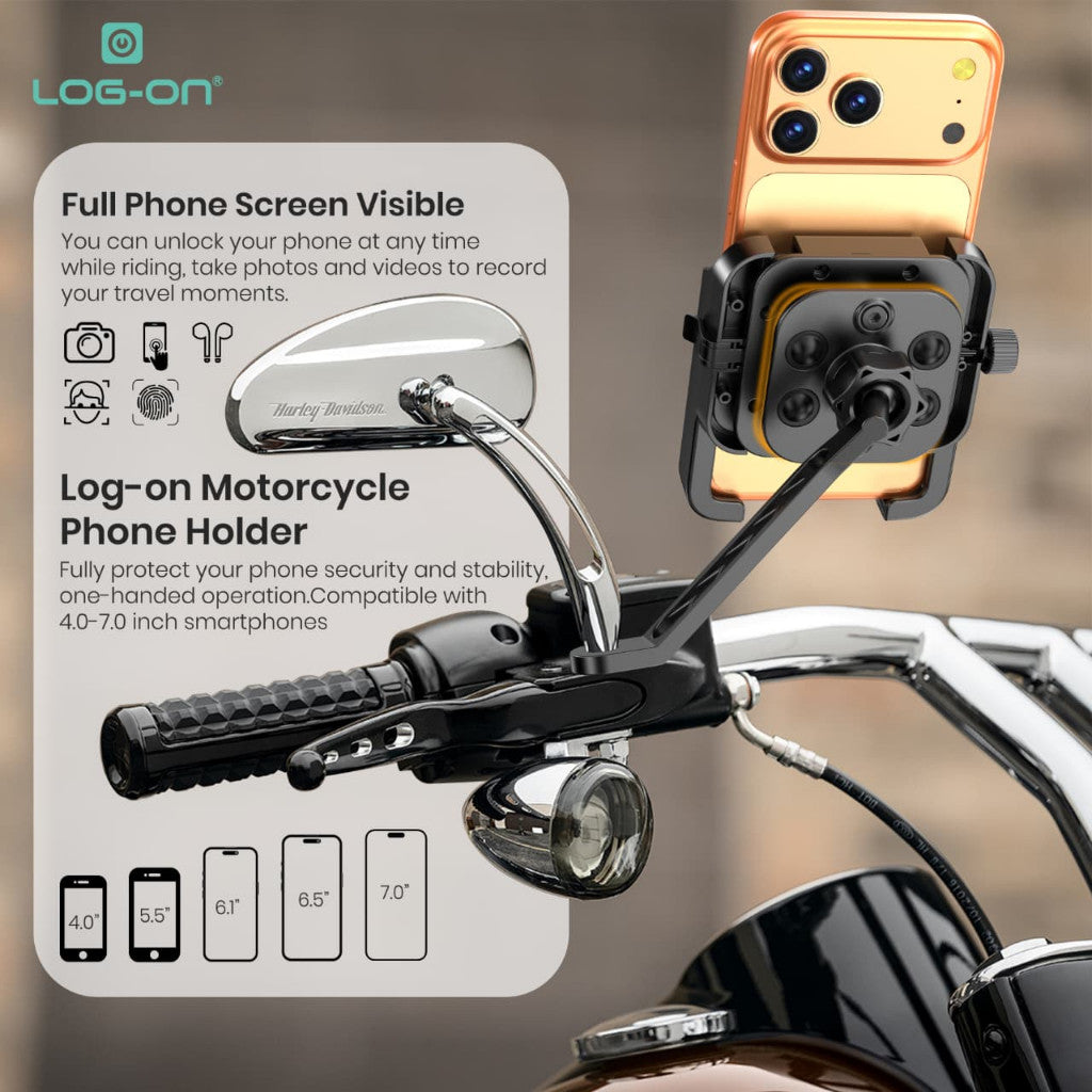 LOG ON HOLDER MOTOR 4X PEREDAM GETAR LO-CRH73 (4-7 INCI) UNTUK DI SPION MOTOR, SEPEDA, SCOOTER