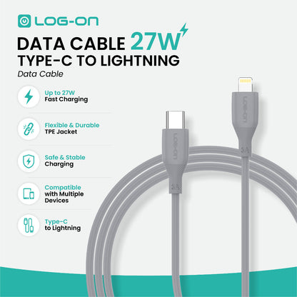 LOG ON KABEL TYPE C/IPHONE FAST CHARGING 3A 1Meter CB80, Desain Tahan Lama, Fleksibel, Pengisian Aman, 30000+ Uji Bending