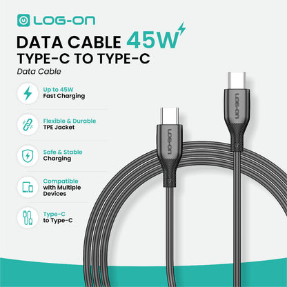 LOG ON KABEL TYPE C/IPHONE FAST CHARGING 3A 1Meter CB80, Desain Tahan Lama, Fleksibel, Pengisian Aman, 30000+ Uji Bending