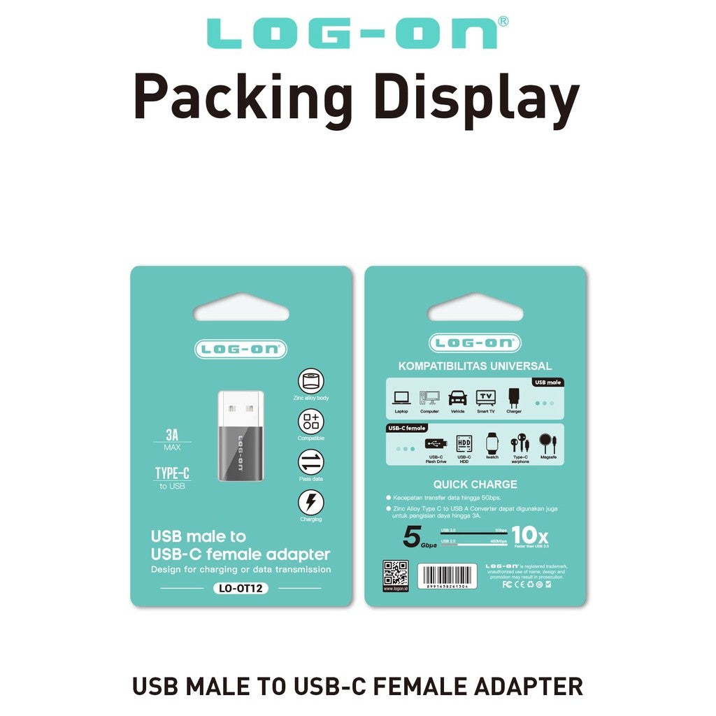 LOG ON USB OTG Converter  OT12  Male to Type-C Female Adapter Interface