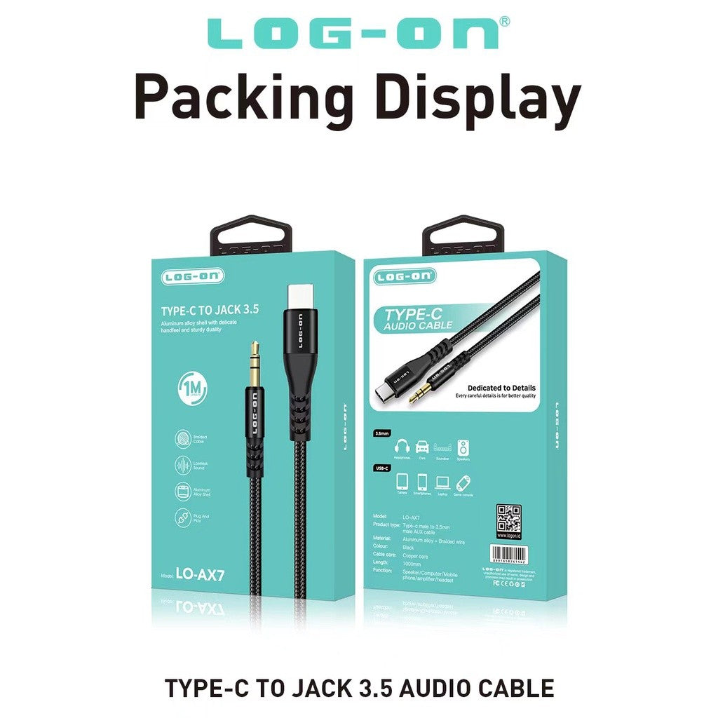 LOG ON KABEL AUX AUDIO TYPE C TO JACK 3.5MM LO-AX7