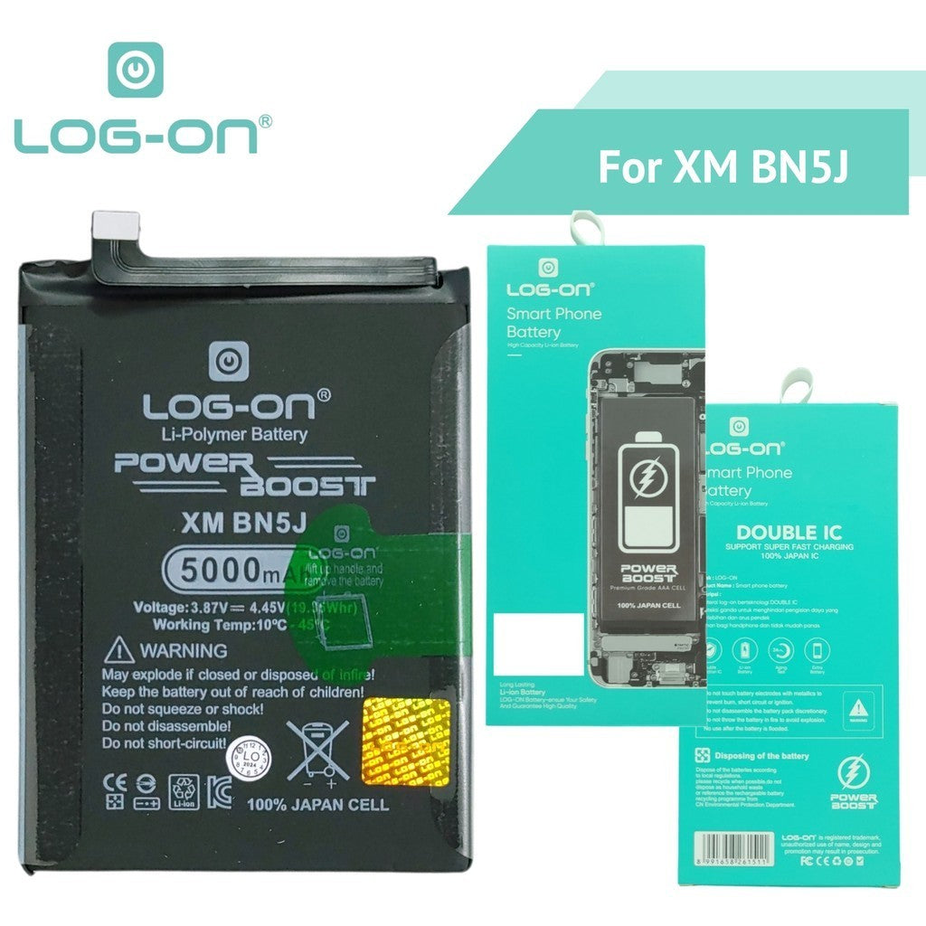Log On - BN5J Untuk Xiaomi Redmi Note 12 5G / Poco X5 5G / MI12T BN-5J Support Fast Charging Kapasitas 5000mAh Power Boost Battery Baterai Batre - 1 Tahun Garansi