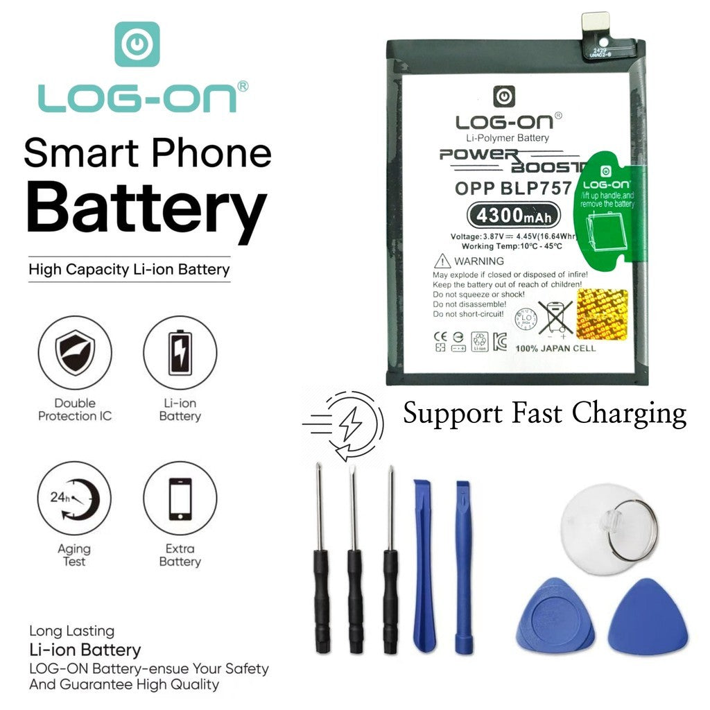 Log On - BLP757 Untuk Realme 6 / Realme 6 Pro BLP-757 Support Fast Charging - Kapasitas 4300mAh Power Boost Battery Baterai Batre - 1 Tahun Garansi