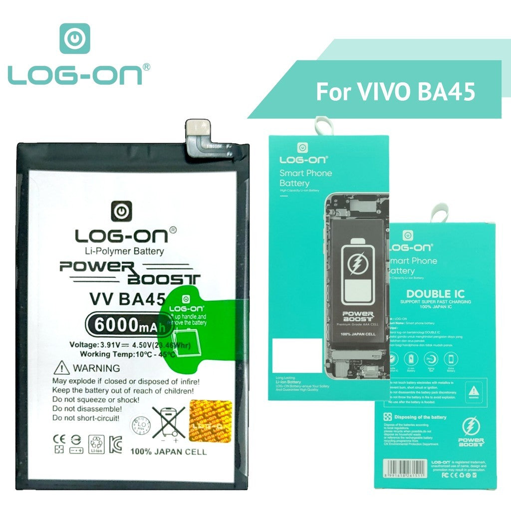 Log On - BA45 Untuk Vivo Y28 4G BA-45 Support Fast Charging Kapasitas 6000mAh Power Boost Battery Baterai Batre - 1 Tahun Garansi