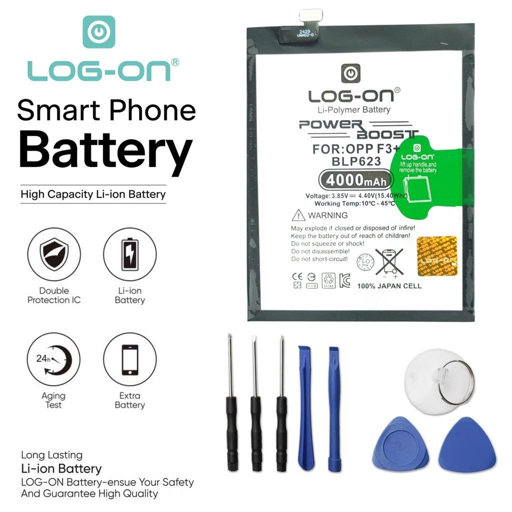 Log On BLP623 / BLP625 Untuk Oppo F3 Plus / R9S Plus Power Boost Original - Kapasitas 4000mAh Battery Baterai Batre - 1 Tahun Garansi