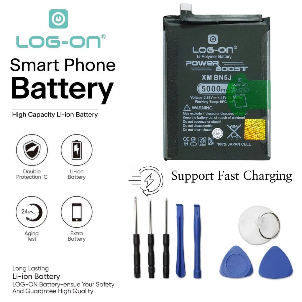 Log On - BN5J Untuk Xiaomi Redmi Note 12 5G / Poco X5 5G / MI12T BN-5J Support Fast Charging Kapasitas 5000mAh Power Boost Battery Baterai Batre - 1 Tahun Garansi