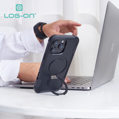 LOG-ON Shockproof Case Kickstand Magsafe - Black Edition Premium Case