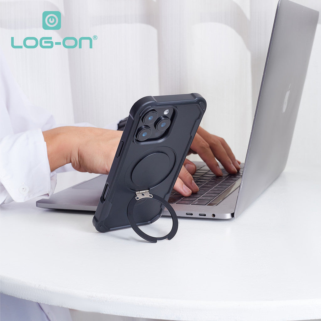 LOG-ON Shockproof Case Kickstand Magsafe - Black Edition Premium Case