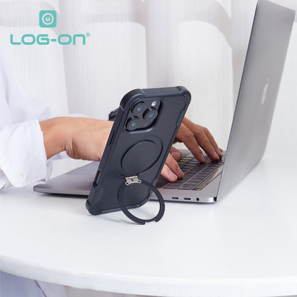 LOG-ON Shockproof Case Kickstand Magsafe - Black Edition Premium Case