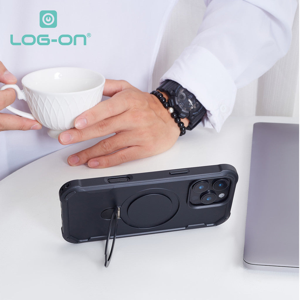 LOG-ON Shockproof Case Kickstand Magsafe - Black Edition Premium Case