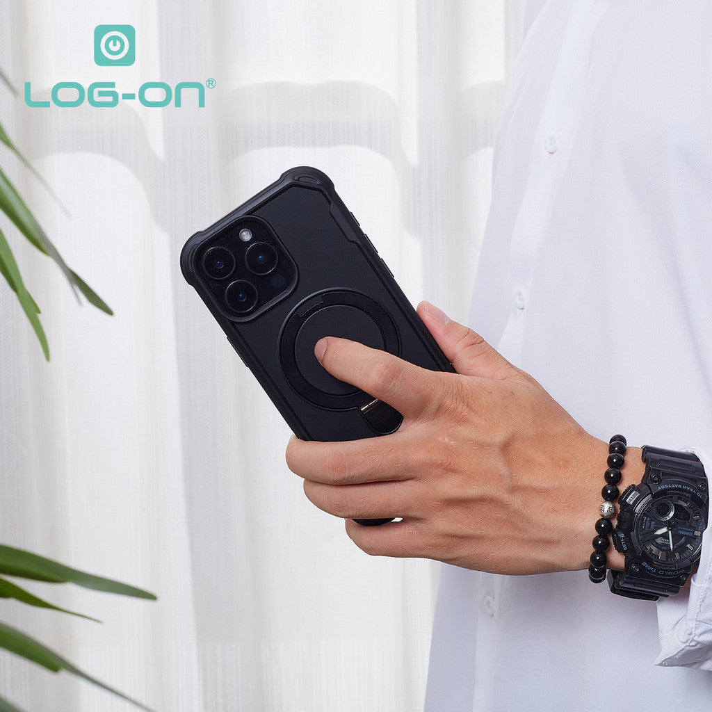 LOG-ON Shockproof Case Kickstand Magsafe - Black Edition Premium Case