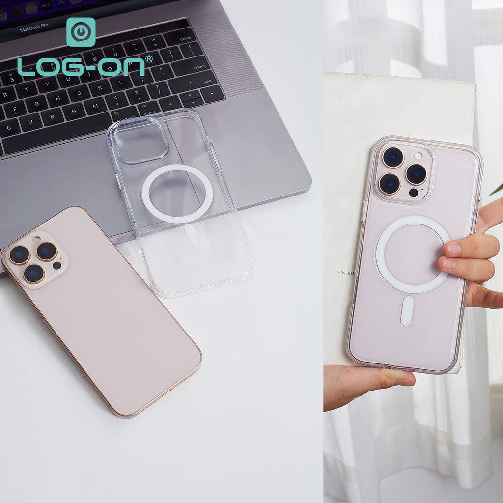 LOG-ON Clear Case Hybrid PC+TPU 100% Anti Yellowing + Magsafe support For Iphone 17 16 15 14 13 12 11 AIR PLUS PRO PROMAX