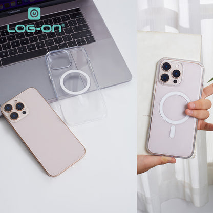 LOG-ON Clear Case Hybrid PC+TPU 100% Anti Yellowing + Magsafe support For Iphone 17 16 15 14 13 12 11 AIR PLUS PRO PROMAX