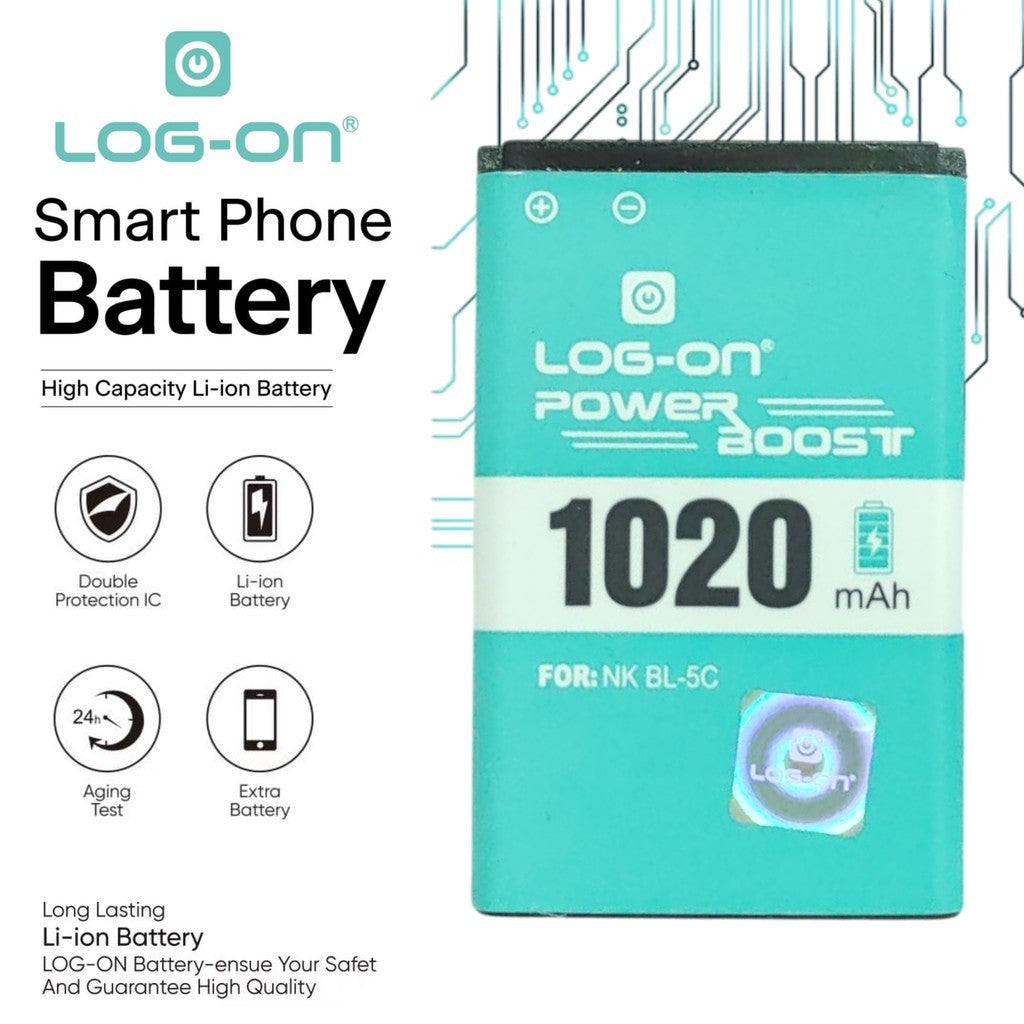 Baterai Log On BL-5C / BL5C Untuk Nokia 3100 / 3110 / 3120 / 6600 / 2626 Power Boost - Kapasitas 110mAh Original Battery Batre - 1 Tahun Garansi