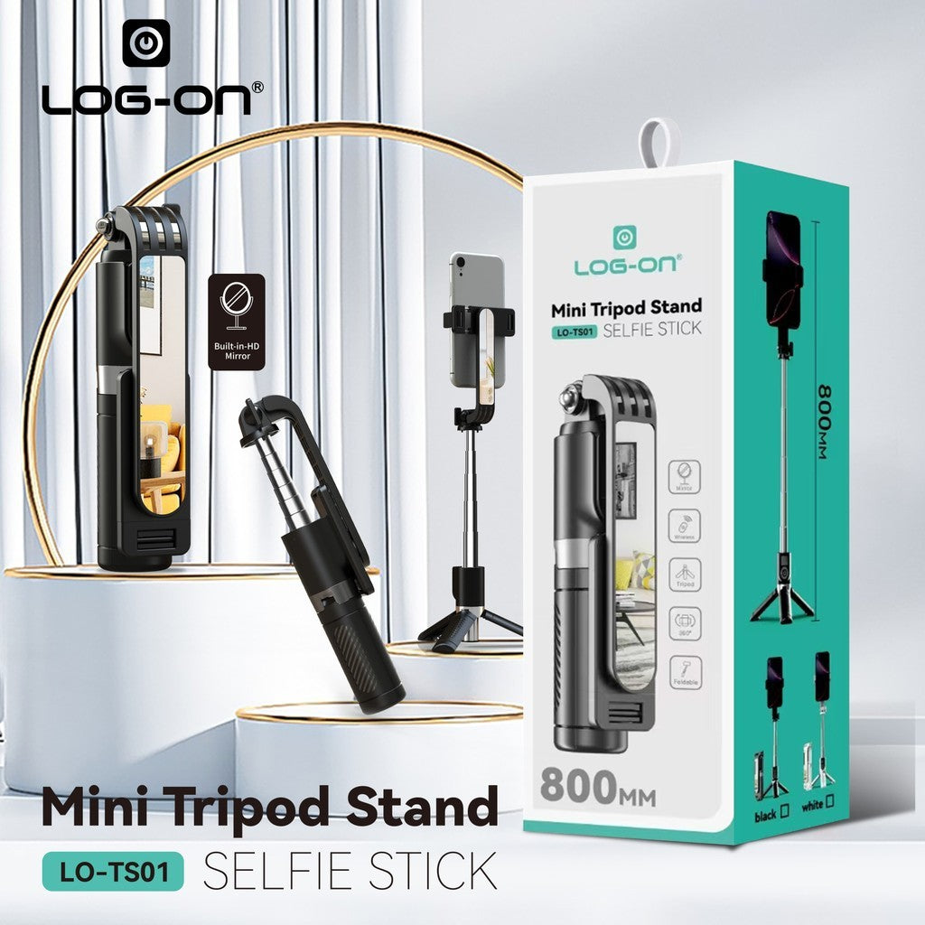 LOG-ON Mini Tripod Stand Mirror 800mm Wireless Selfie Stick LO-TS01 Tongsis mini