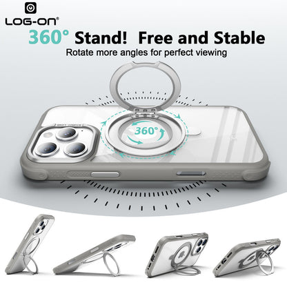 LOG ON Magsafe Armor Case For IPHONE Series-360 Metal Kickstand, Military Grade Premium Case