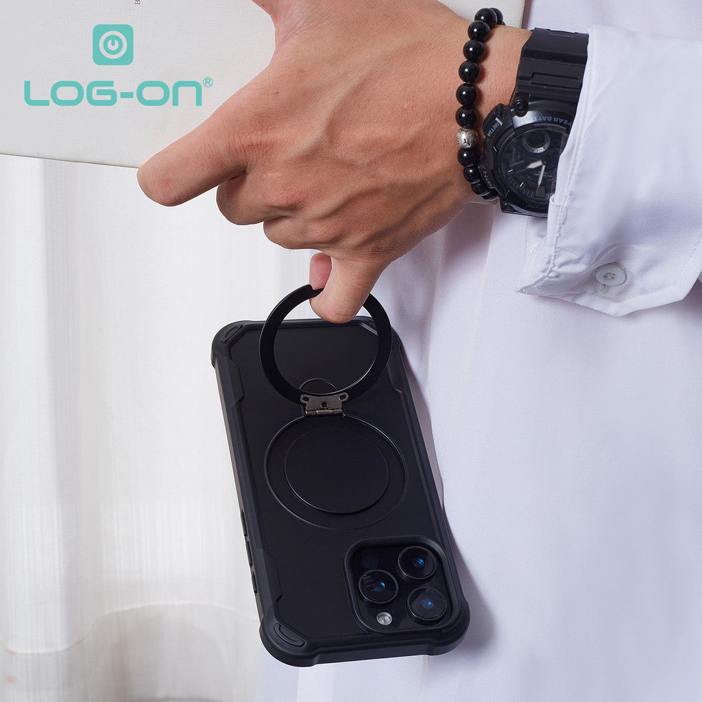 LOG-ON Shockproof Case Kickstand Magsafe - Black Edition Premium Case